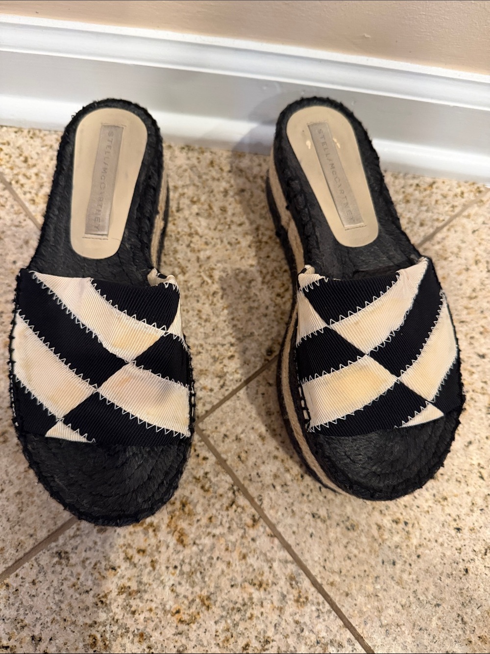 Stella McCartney Black and Cream Platform Slide Mules